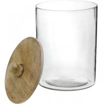 Skleněná dóza, bonboniéra s dřevěným víčkem, dekorativní sklo přírodní barva, čirá Ø17cm V24,5cm