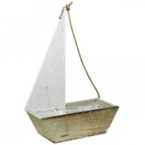 položky Dekorativní loď, námořní dřevěná dekorace, plachetnice na výsadbu bílá, přírodní V37cm L25,5cm