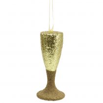 Věšák na šampaňské světle zlaté třpytky 15cm Silvestr a Vánoce