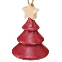 položky Vánoční ozdoby na stromeček, jedle, dřevo, červená a bílá, 7,5 cm, 6 kusů