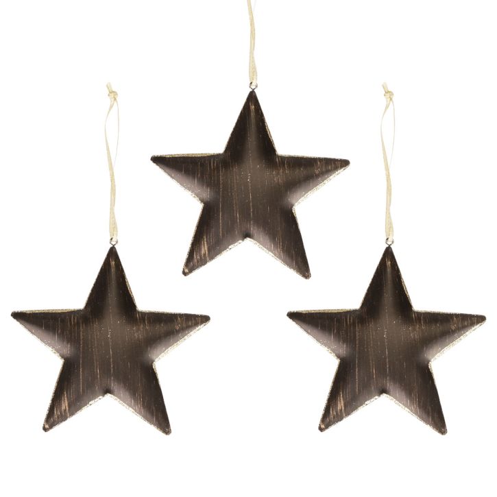 Ozdoba na vánoční stromeček dekorace hvězda kov černé zlato Ø15cm 3ks