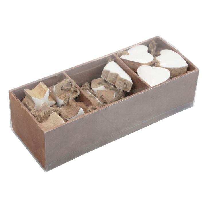 položky Vánoční ozdoby na stromeček mix dřeva srdce hvězda Vánoční stromeček bílý, přírodní 5cm 27 ks