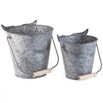položky Dekorativní květináč sova zinek s rukojetí Ø15/19cm, sada 2 ks