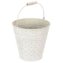 položky Dekorativní vědro, bíle natřené, s rukojetí, Ø20,5 cm, dekorace na kovový květináč