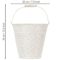 položky Dekorativní vědro, bíle natřené, s rukojetí, Ø20,5 cm, dekorace na kovový květináč