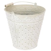 položky Dekorativní vědro, bíle natřené, s rukojetí, Ø20,5 cm, dekorace na kovový květináč