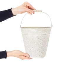 položky Dekorativní vědro, bíle natřené, s rukojetí, Ø20,5 cm, dekorace na kovový květináč