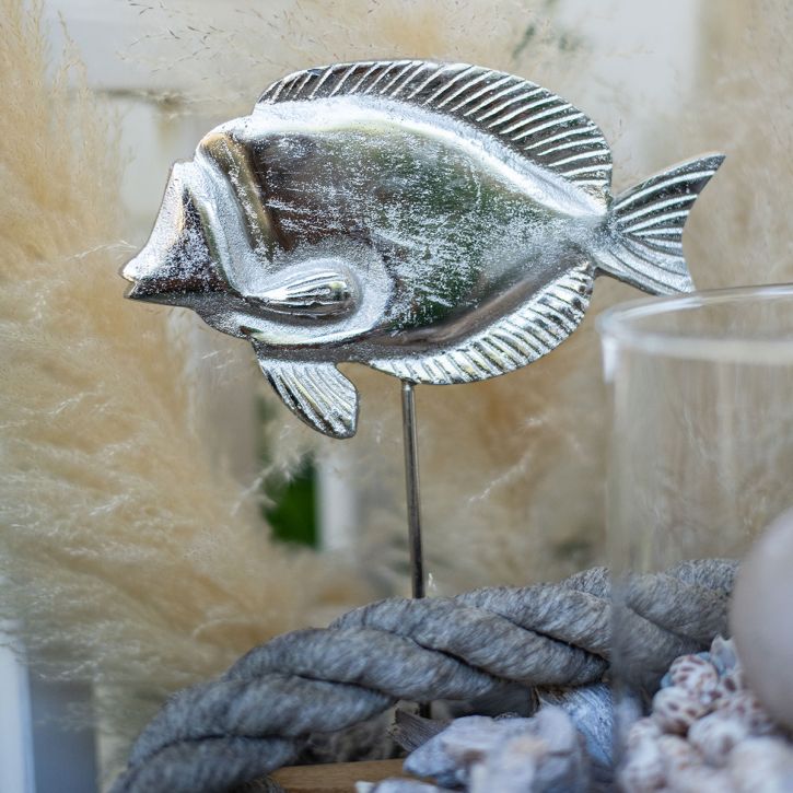 Dekorativní ryba, námořní dekorace, ryba ze stříbrného kovu, barva přírodní V28,5cm