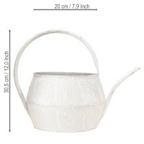položky Dekorativní konev na zalévání, bílý vintage kovový drážkovaný květináč 25 cm