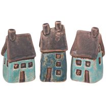 položky Dekorativní domeček keramický modrohnědý vintage V6,5/7cm 6 ks