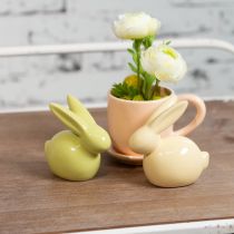 položky Dekorativní králík, žlutý, zelený, hnědý, moderní keramická figurka na Velikonoce, 8,5 cm, 3 kusy