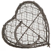 položky Dekorativní srdíčko z drátu k výplni, vintage šedá, 14 x 13,5 cm