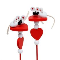 položky Dekorativní srdce s myškami na špejli červená 12ks