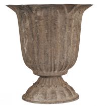 položky Dekorativní květináč ve tvaru poháru, starožitný vzhled, šedohnědý, Ø15cm, V16cm, pro rustikální dekoraci stolu a stylové bytové doplňky.