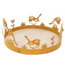 položky Dekorativní podnos, dekorace na stůl s ptáčky, jarní dekorace, rezavý kov, Ø20cm V8,5cm