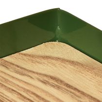 položky Dekorativní podnos obdélníkový zelený kovový dřevěný podstavec 41×14cm