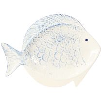 položky Dekorativní talíř ryba keramická stolní dekorace modrá bílá 30×22cm