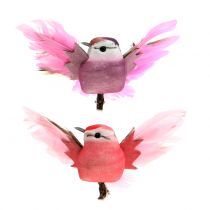 Dekorativní ptáčci na klipu růžová / fialová 9cm 8ks