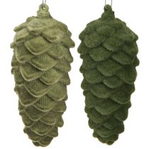 položky Dekorativní věšák na šišky, borové šišky zelené, 11,5 cm, 6 ks