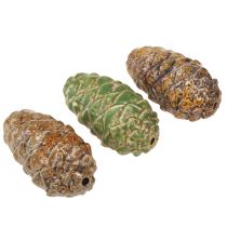 položky Dekorativní keramické šišky, různé barvy zelené, žluté, hnědé, 8,5 cm, 6 kusů