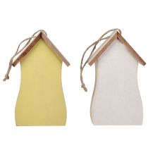 položky Dekorace na zavěšení ptačí domeček dřevo bílá žlutá 13cm 2 ks