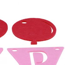položky Ozdobná narozeninová řetízková girlanda z plsti růžové 300cm