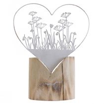 Dekorativní srdce na stojáka kovové dřevo bílá jarní dekorace V31cm
