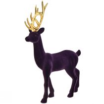 Deco jelen sob fialová zlatá vločkovaná figurka V37cm