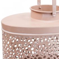 Dekorativní lucerna oválná růžová lucerna stolní dekorace kovová 27×16×23cm