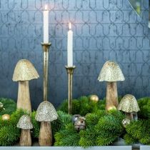 Dekorativní houba kov dřevo zlatá, přírodní dekorativní stojan 13,5 cm