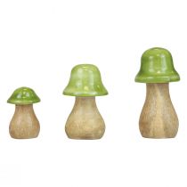 Dekorativní houby dřevěné dřevěné houby světle zelené lesklé H6/8/10cm sada 3 ks