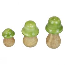 Dekorativní houby dřevěné dřevěné houby světle zelené lesklé H6/8/10cm sada 3 ks