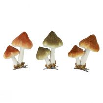 Deko houby s klipem podzimní dekorace vločkované tříděné 9cm 3ks