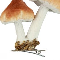 Deko houby s klipem podzimní dekorace vločkované tříděné 9cm 3ks