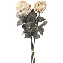 Dekorativní růže Krémově bílé Umělé růže Hedvábné květiny Starožitný vzhled L65cm Balení po 3 kusech