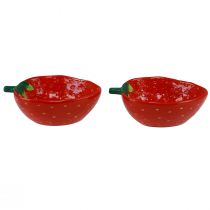 položky Dekorační miska jahodová keramická miska červená 12,5×15,5cm 2ks
