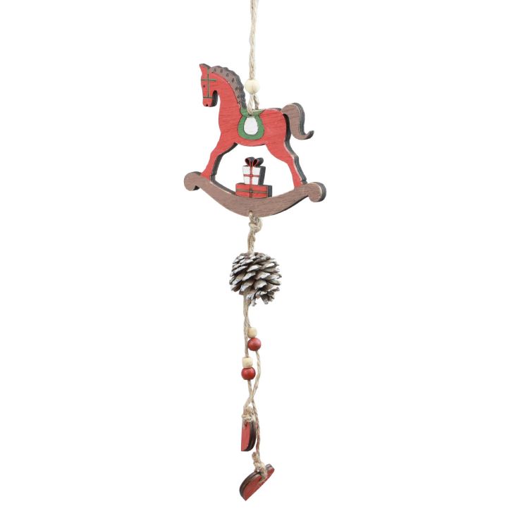 Dekorativní houpací koník dřevěná závěsná dekorace Vánoční červená 37cm 2ks