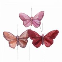 Deco motýl na drátěném peří motýl růžový 10×6cm 12ks