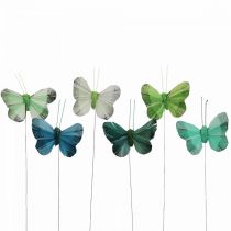 Deko motýl na drátě zelený, modrý 5-6cm 24p