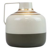 položky Okouzlující kovová dekorativní váza s uchem, vintage styl, krémová/šedá/zlatá, Ø16cm, V17cm, na sušené květiny a umělé rostliny