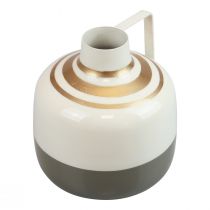 položky Okouzlující kovová dekorativní váza s uchem, vintage styl, krémová/šedá/zlatá, Ø16cm, V17cm, na sušené květiny a umělé rostliny