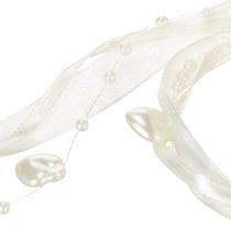 položky Dekorativní stuha, krémová, srdíčka, perly, svatební dekorace, 10mm, 5m