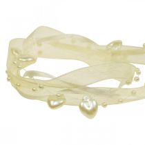 položky Deko stuha krémová srdíčka perly svatební dekorace 10mm 5m