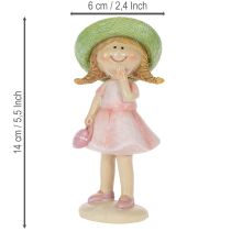 položky Dekorativní figurky dívek s kloboučky, růžové a zelené, 6,5x5,5x14,5cm, 2 kusy