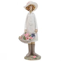 položky Dekorativní figurky zahradník dekorace žena s květy bílá růžová V21cm