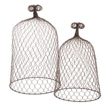 položky Dekorativní kovový zvonek, lezecká pomůcka, drátěná stříška, hnědá, rezavá úprava, V 50/41 cm Ø 30/25 cm, sada 2 ks