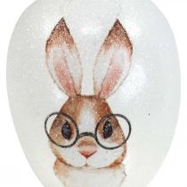Deco věšák skleněná deko vajíčka králík s brýlemi třpytky 5x8cm 6ks