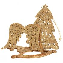 položky Deco věšák dřevo zlaté třpytky ozdoba na vánoční stromeček 10cm 6ks
