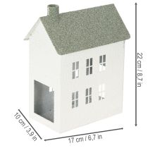 položky Dekorativní kovový domeček ve tvaru domu s okny a komínem, 22 cm