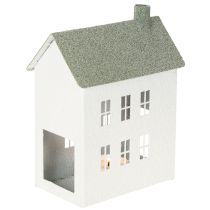 položky Dekorativní kovový domeček ve tvaru domu s okny a komínem, 22 cm